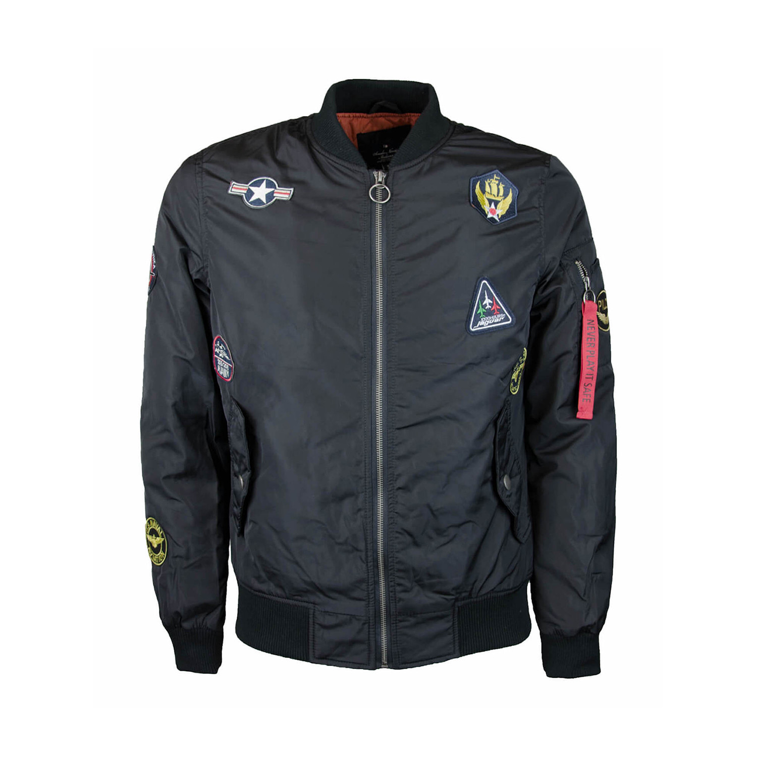 Patch Zip Bomber Jacket // Black (XL) - Clearance: Outerwear - Touch of ...