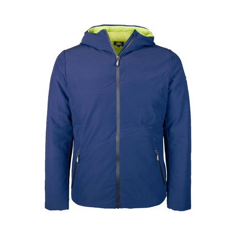 Weather-Resistant Hooded Padded Jacket // Blue + Acid (S)