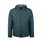 Grid Print Weather-Resistant Hooded Jacket // Green (M)