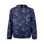 Camo Print Weather-Resistant Hooded Jacket // Blue (S)