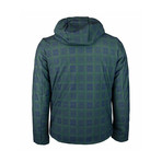 Grid Print Weather-Resistant Hooded Jacket // Green (M)