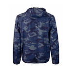 Camo Print Weather-Resistant Hooded Jacket // Blue (S)