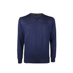 Elbow Patch V-Neck Wool Sweater // Blue (2XL)