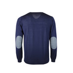 Elbow Patch V-Neck Wool Sweater // Blue (S)