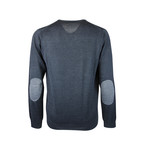 Elbow Patch V-Neck Wool Sweater // Dark Melange (S)