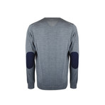 Elbow Patch V-Neck Wool Sweater // Grey Melange (XL)