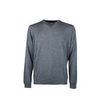 Elbow Patch V-Neck Wool Sweater // Grey Melange (S)