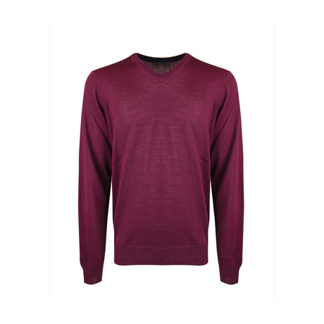 Elbow Patch V-Neck Wool Sweater // Ruby (S)