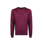 Elbow Patch V-Neck Wool Sweater // Ruby (M)