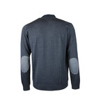 Front Zip Elbow Patch Sweater // Dark Melange (XL)
