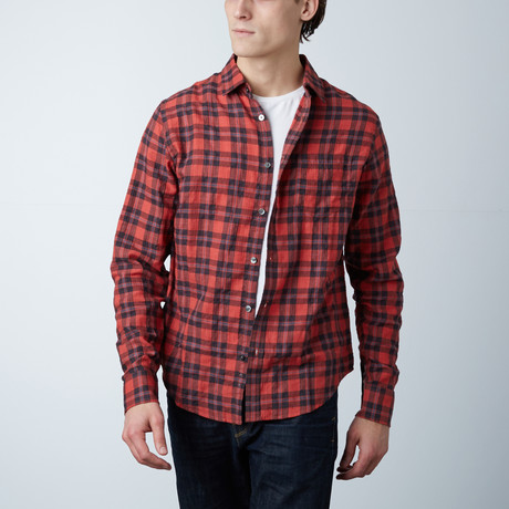 Long-Sleeve Yarn-Dyed Plaid Shirt // Red (S)