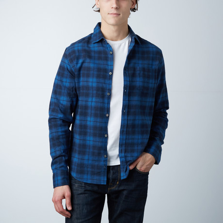 Long-Sleeve Yarn-Dyed Plaid Shirt // Blue + Black (S)