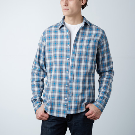 Long-Sleeve Yarn-Dyed Plaid Shirt // Gray + Blue (S)