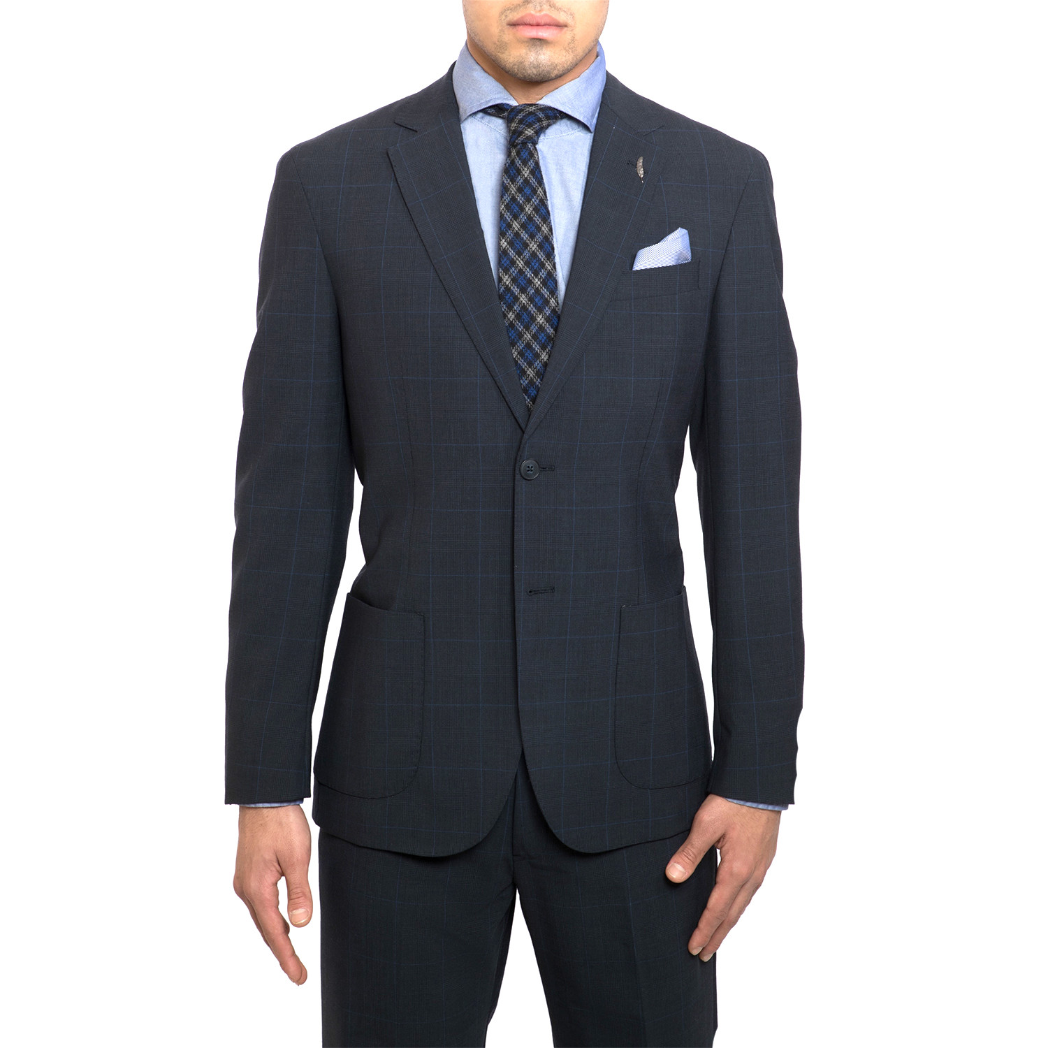 Notch Lapel Suit // Dark Blue Tartan Plaid (US: 36S) - Michael Bastian ...