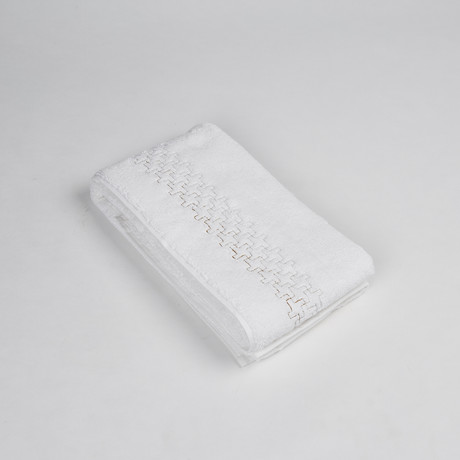 Terry Bathmat + Pied De Poule Embroidery (White + Dark Taupe + Yellow Ochre)