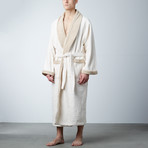 Bicolor Spa Terry Bathrobe // Beige + Cream (Medium)