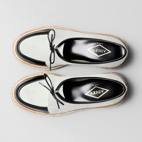 Lace-Up Leather Open Round Creepers // White + Black (Euro: 40)
