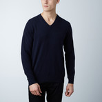 Harper Cashmere V-Neck Sweater // Navy Blue (M)