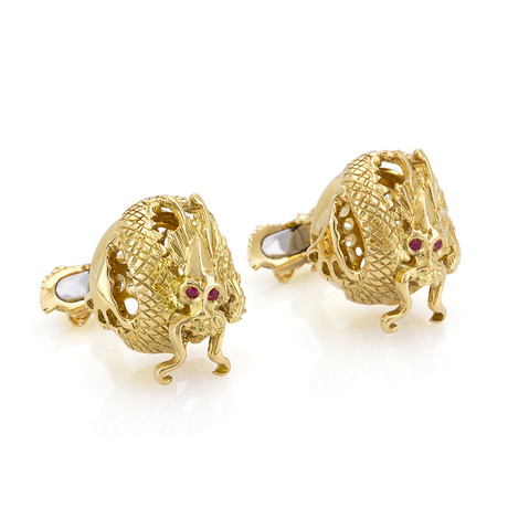 Montegrappa Mythical Dragon 18K Yellow Gold Limited Edition Cufflinks // IDCHCLG0 // Store Display