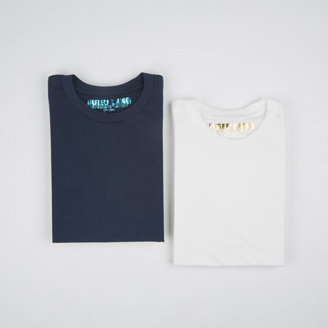 Premium Crew Neck T-Shirt // Navy + White // Pack of 2 (S)