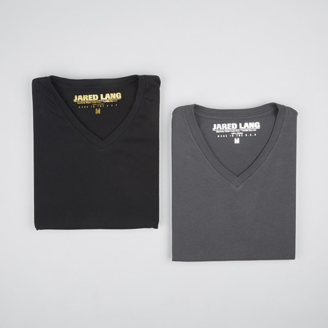 Premium V-Neck T-Shirt // Black + Charcoal // Pack of 2 (S)