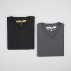 Premium V-Neck T-Shirt // Black + Charcoal // Pack of 2 (M)