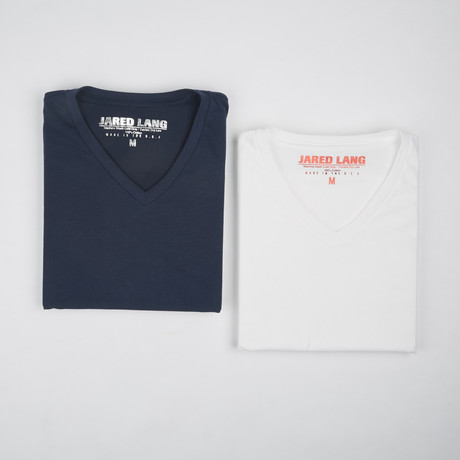 Premium V-Neck T-Shirt // Navy + White // Pack of 2 (S)