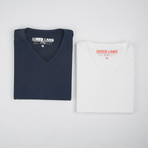 Premium V-Neck T-Shirt // Navy + White // Pack of 2 (M)
