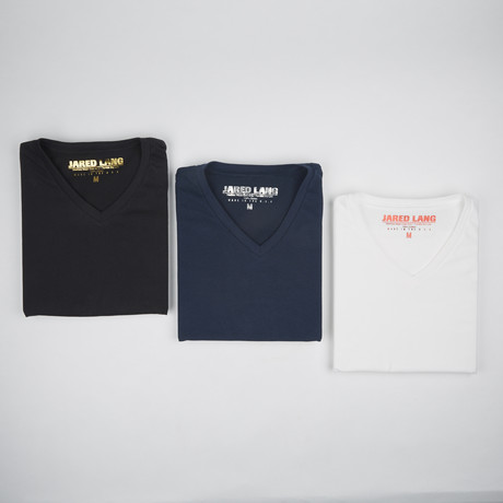 Premium Crew Neck T-Shirt // Black + Navy + White // Pack of 3 (S)