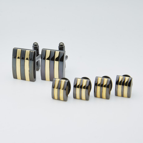 Formal Metallic Stripe Stud Set // Black + Gold