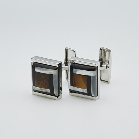 Overlapping Lines Square Cufflink // Brown