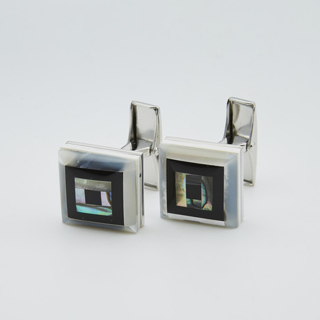 Concentric Square Cufflink // White + Grey