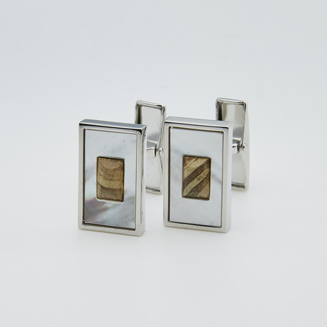 Inset Rectangle Cufflink // White + Brown