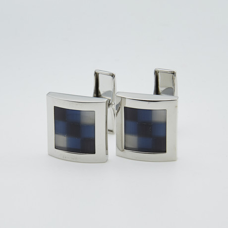 Rounded Check Square Cufflink // Blue + silver