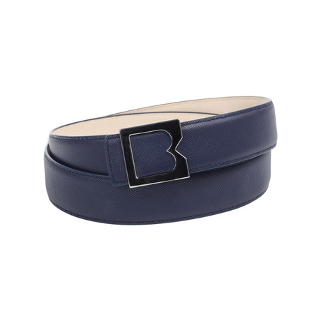 Black B Leather Belt // Navy (32)