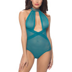 Sheer Halter Teddy // Fanfare Green (One Size)