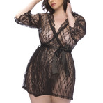 Lace Robe With Satin Belt // Black (One Size)