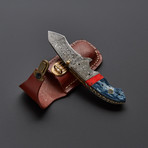 Red Turquoise Stone + Black Bone Folding Knife