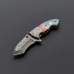 Red Turquoise Stone + Black Bone Folding Knife