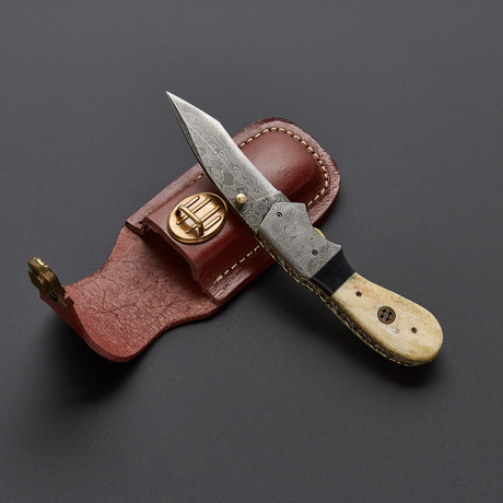 Buffalo Horn + Bone Tanto Folding Knife