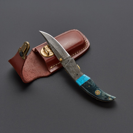 Blue Turquoise Stone + Bone Folding Pocket Knife