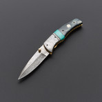 Green Turquoise Stone + Black Bone Folding Knife