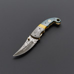 Yellow Turquoise Stone + Gray Bone Folding Knife