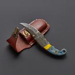 Yellow Turquoise Stone + Gray Bone Folding Knife