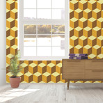 Yellow 3D Cubes Wall Mural // Set Of 12