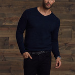 Gavin Fuzzy V-Neck Sweater // Indigo (L)
