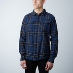 Logan Flannel Button Down Shirt // Navy + Black (M)