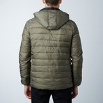 Liam Lightweight Hooded Puffer Jacket // Olive + Black (XL)