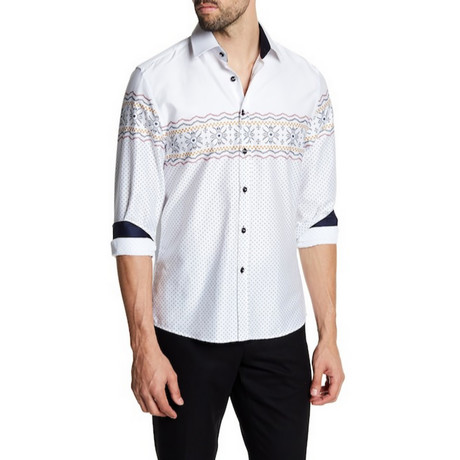 Grecco Slim-Fit Printed Dress Shirt // White (S)