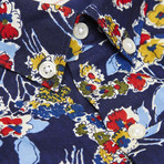 Poplin Shirt Allover Flower Print // Peacoat (L)